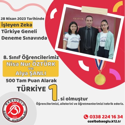 İŞLEYEN ZEKA TÜRKİYE GENELİ DENEME SINAVINDA 500 TAM PUAN TÜRKİYE 1. Sİ OLMUŞTUR.