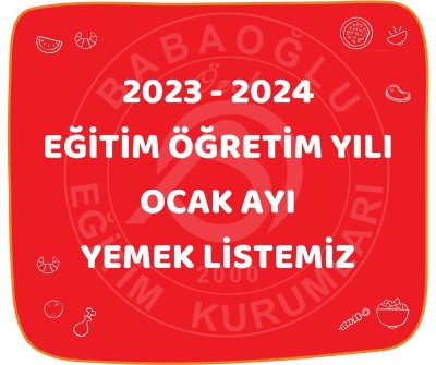 2023 - 2024 EĞİTİM ÖĞRETİM YILI İLKOKUL OCAK AYI YEMEK LİSTEMİZ